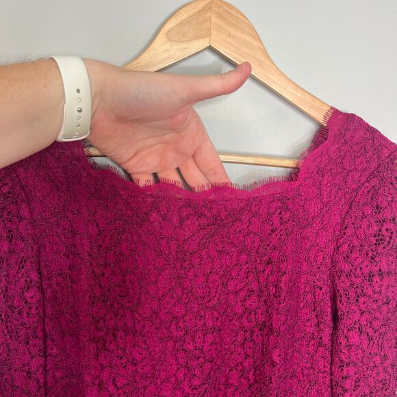 Adrianna Papell Evening Dress Long Sleeve Lace Sheath Fuchsia Size 10 - Picture 9 of 16